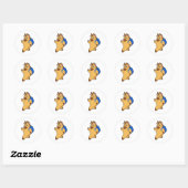 Sticker Rond Giraffe en tant qu'étudiant avec sac à dos (Feuille)