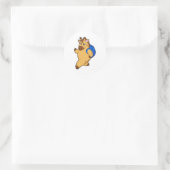 Sticker Rond Giraffe en tant qu'étudiant avec sac à dos (Sac)