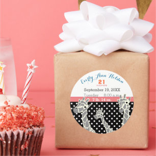 Sticker Rond Giraffe Family Baby Girl Birth Record Birth Stats