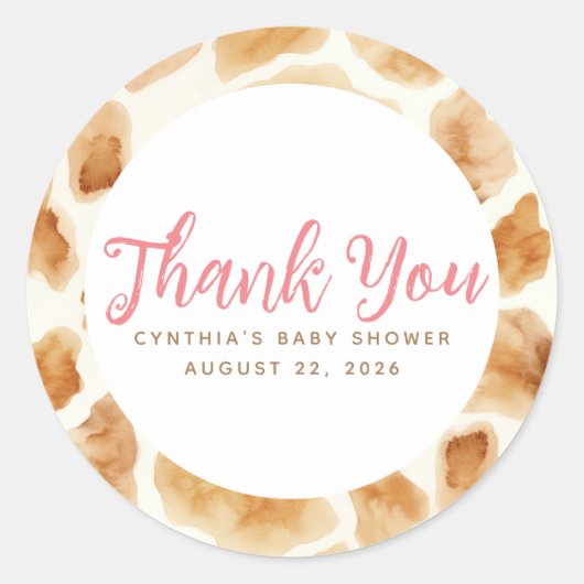 Sticker Rond Giraffe Fourre Imprimer Cute Rose Merci Brown (Devant)