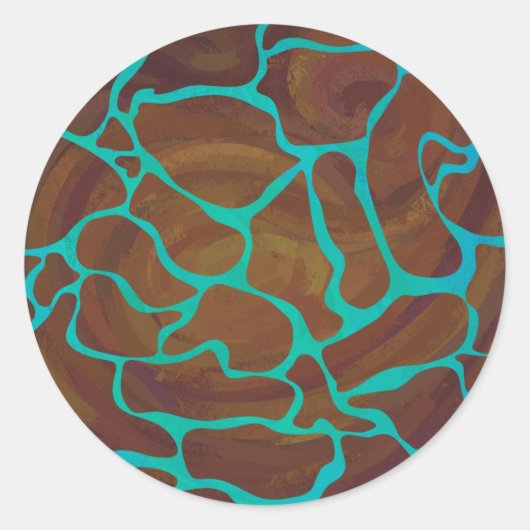Sticker Rond Giraffe Impression Brown et Turquoise (Devant)