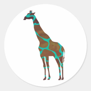 Sticker Rond Giraffe Impression Brown et Turquoise