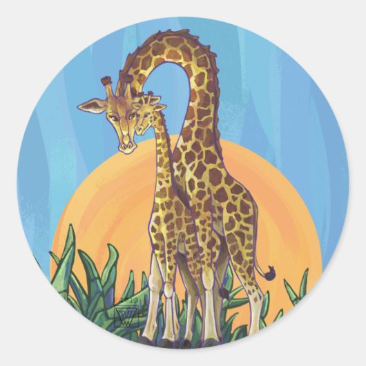 Sticker Rond Giraffe maman et bébé (Devant)