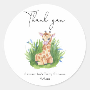 Sticker Rond Giraffe - merci baby shower