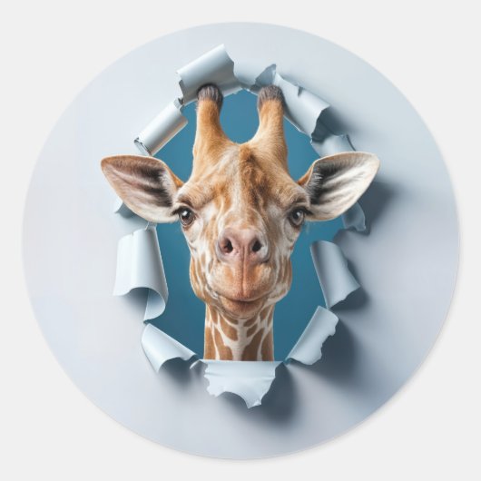 Sticker Rond Giraffe mignonne à travers un trou de papier (Devant)