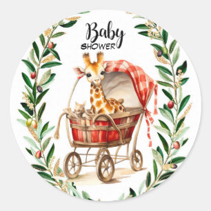 Sticker Rond Giraffe mignonne dans le Baby shower d'hiver de Ca