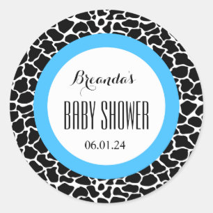 Sticker Rond GIRAFFE Nom du Baby shower du garçon Date V07 BLU