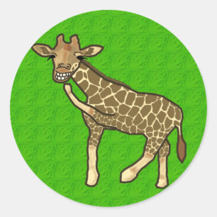 Sticker Rond Giraffe Rire mignon animal dessin à la main