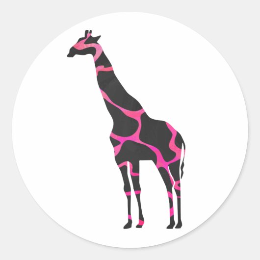 Sticker Rond Giraffe Rose chaud et Silhouette noire (Devant)