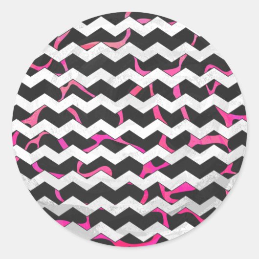 Sticker Rond Giraffe rose chaude et noire (Devant)