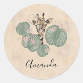 Sticker Rond Giraffe Safari Animal Botanique Anniversaire (Devant)