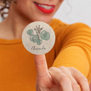 Sticker Rond Giraffe Safari Animal Botanique Anniversaire
