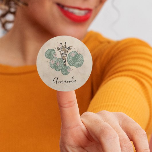 Sticker Rond Giraffe Safari Animal Botanique Anniversaire