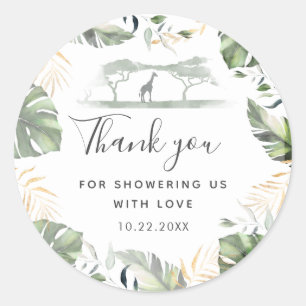 Sticker Rond Giraffe Safari Palm Feuille Baby shower Favoriser