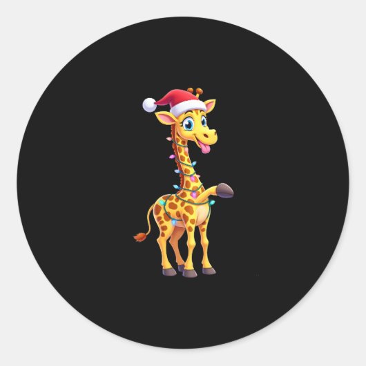 Sticker Rond Giraffe Xmas Lighting Funny Santa Giraffe Christma (Devant)