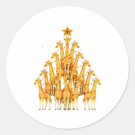 Sticker Rond Giraffes Forming Christmas Tree Lights Star Safari (Devant)