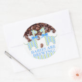 Sticker Rond Giraffes jumeaux Les bébés brassent du Baby shower (Enveloppe)