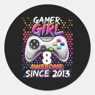 Sticker Rond Girl 8 Awesome depuis 2013 jeu vidéo 8e anniversai