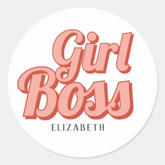Sticker Rond Girl Boss Retro nom Customisé (Devant)