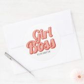 Sticker Rond Girl Boss Retro nom Customisé (Enveloppe)