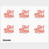 Sticker Rond Girl Boss Retro nom Customisé (Feuille)