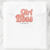Sticker Rond Girl Boss Retro nom Customisé (Sac)