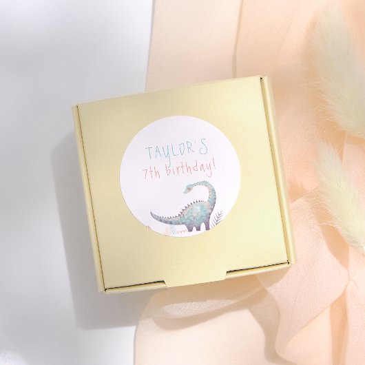 Sticker Rond Girl Dinosaur Birthday Party