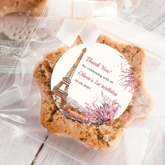 Sticker Rond Girl Eiffel Tower Paris 1er anniversaire