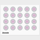 Sticker Rond Girl Grey Quatrefoil Lavender Monogramme et nom (Feuille)