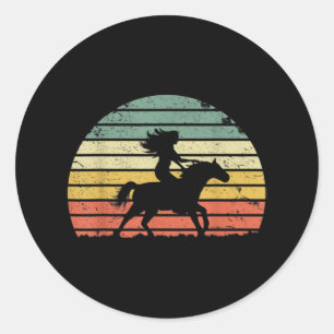 Sticker Rond Girl Horse équitation Vintage Cowgirl Texas Ranc