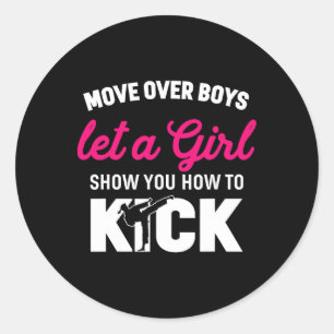 Sticker Rond Girl Karate Funny fille Kick Boxer cadeau