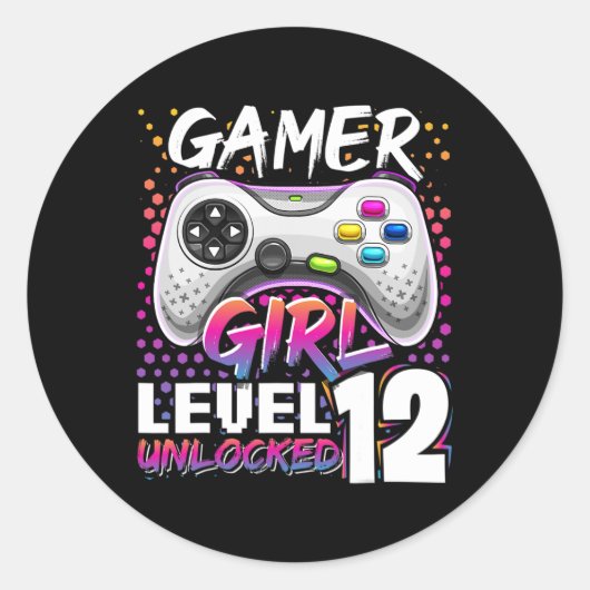 Sticker Rond Girl Level 12 Déverrouillé Jeu vidéo 12e anniversa (Devant)