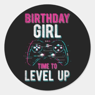Sticker Rond Girl Level Up Vidéo Jeu Anniversaire Fête Cadeaux