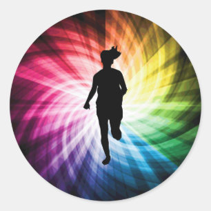 Sticker Rond Girl Marathon Runner