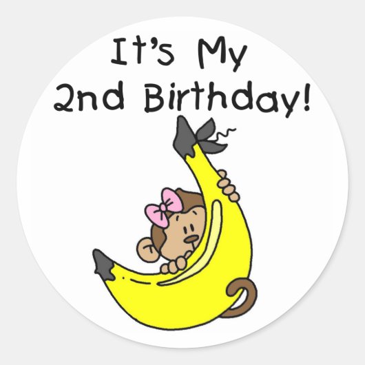Sticker Rond Girl Monkey sur Banana 2nd Birthday Tshirts (Devant)