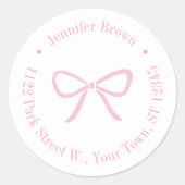 Sticker Rond Girl Pink Bow Baby shower Adresse de retour (Devant)