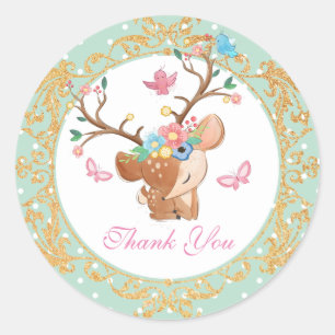 Sticker Rond Girl Reindeer Merci personnalisé