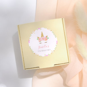 Sticker Rond Girl Unicorn Visage Nom du script Anniversaire