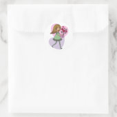 Sticker Rond Girl With Flowers (Sac)