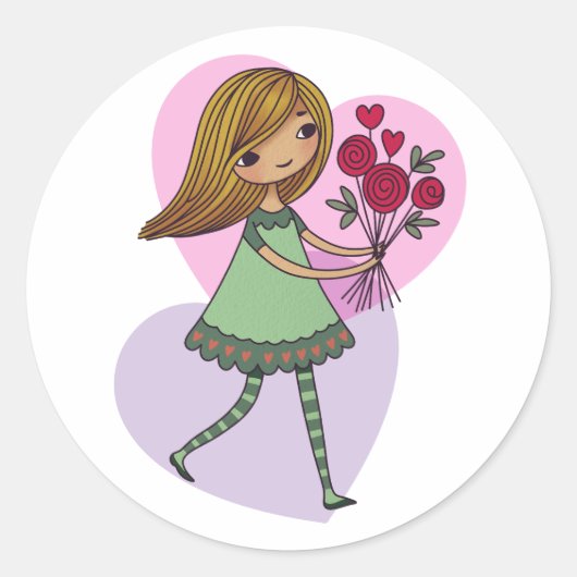 Sticker Rond Girl With Flowers (Devant)