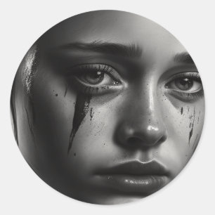 Sticker Rond Girl with tears