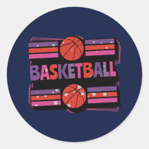 Sticker Rond Girls Basketball Géométrique Typographie Artistiqu