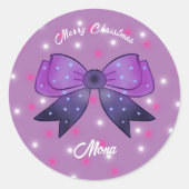 Sticker Rond Girls Cute Bow Joyeux Noël nom personnalisé (Devant)