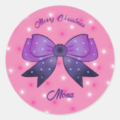 Sticker Rond Girls Cute Bow Joyeux Noël nom personnalisé (Devant)