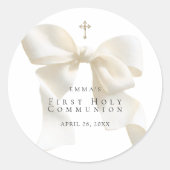 Sticker Rond Girl's First Holy Communion Stylish Ivory Bow (Devant)