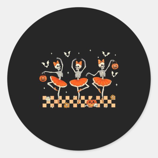 Sticker Rond Girls Halloween Ballet Skeleton Pumpkin Girls Skel (Devant)
