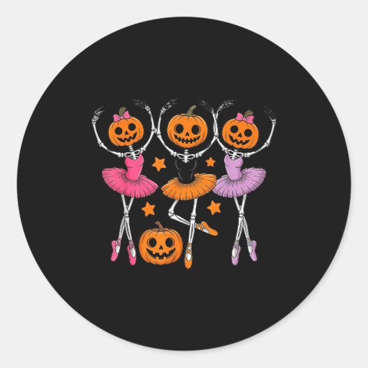 Sticker Rond Girls Halloween Ballet Skeleton Pumpkin Girls Skel (Devant)