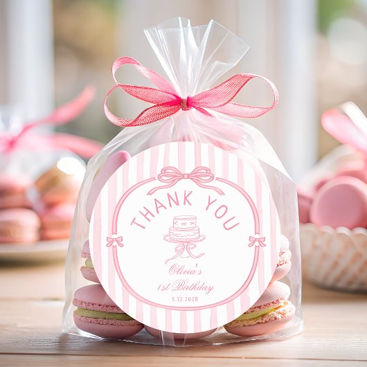 Sticker Rond Girls Just Wanna be One Pink Bow Thank You