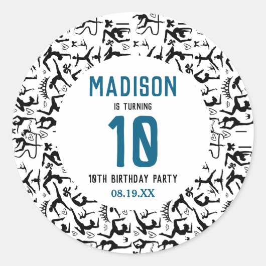 Sticker Rond Girls Modern Black Gymnastics Kids 10th Birthday (Devant)