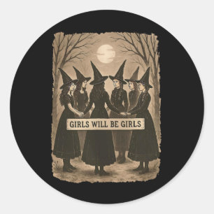 Sticker Rond Girls Sera Filles Sorcière Witchy Saison Éffrayant